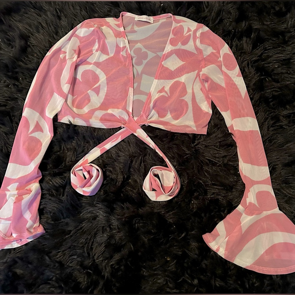 Pink and white sheer top